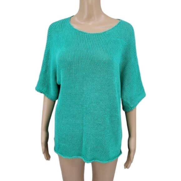 Lafayette 148 New York Sweaters - LAFAYETTE 148 Hemp Loose Knit Short Sleeve Drop Shoulder Loose Fit Sweater